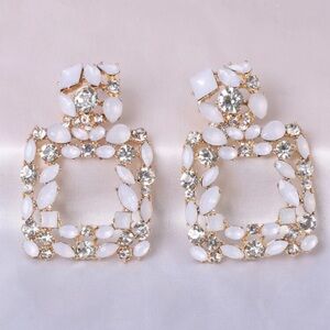 White Rhinestone Statement Earrings